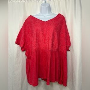 Crown & Ivy Curvy Pinkish Red Colored Eyelet Top size 3X